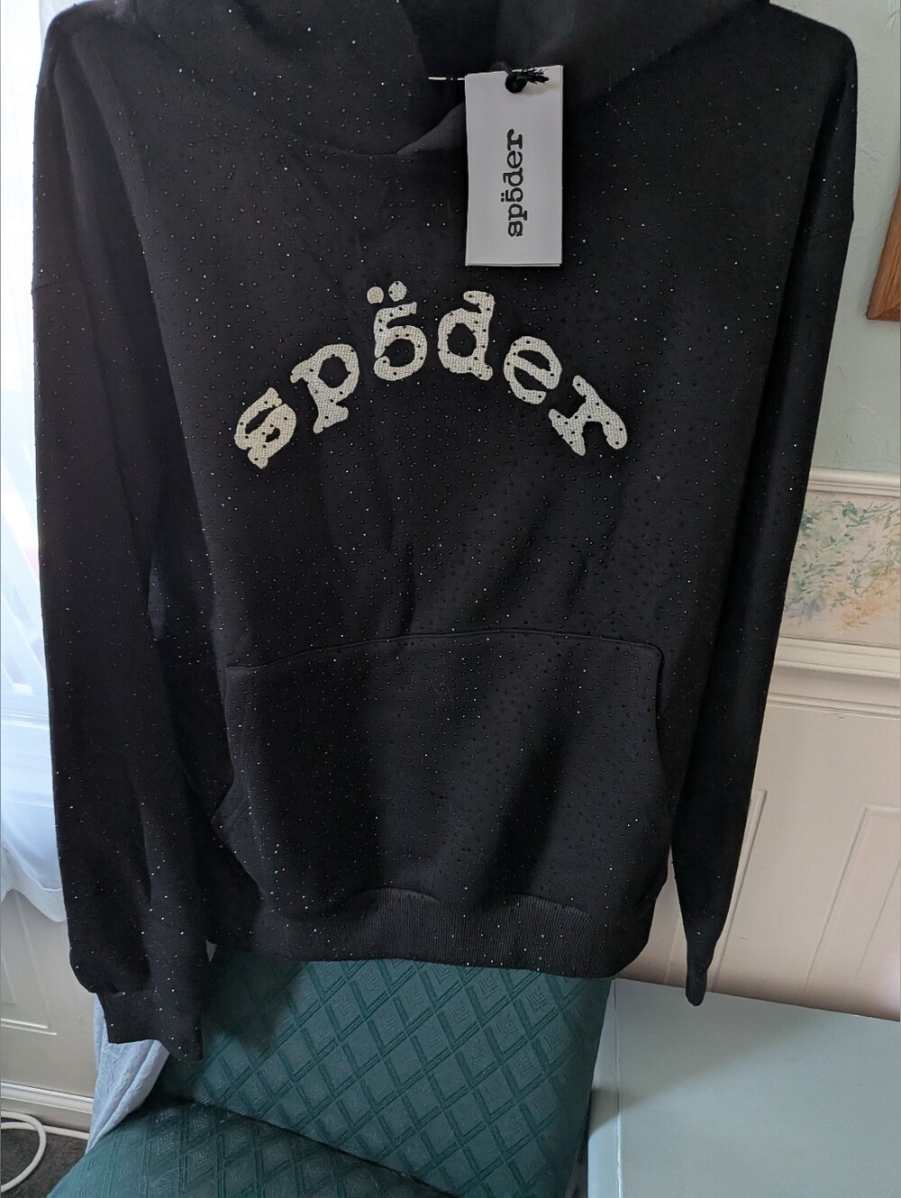 späder Black Hoodie with Sparkle Logo With Rhinestones Size Medium